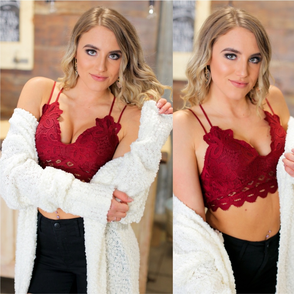 LAST ONE! Burgundy Lace Bralette with Padding - Picture 6 of 8